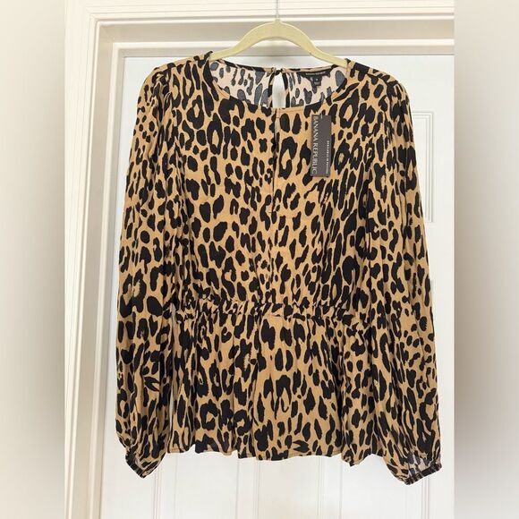 Banana Republic Tops - NWT Banana Republic Animal Print Peplum Blouse Brown & Black Sz S